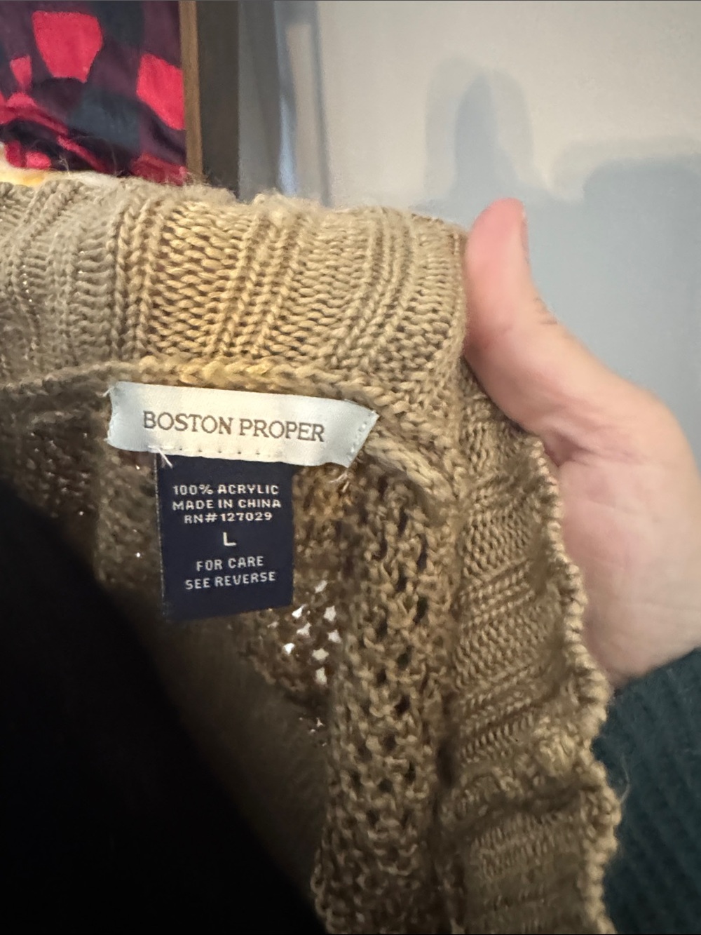 Boston Proper Camel Knit Off-the-Shoulder Lace-Trim Sweater - Picture 2 of 8